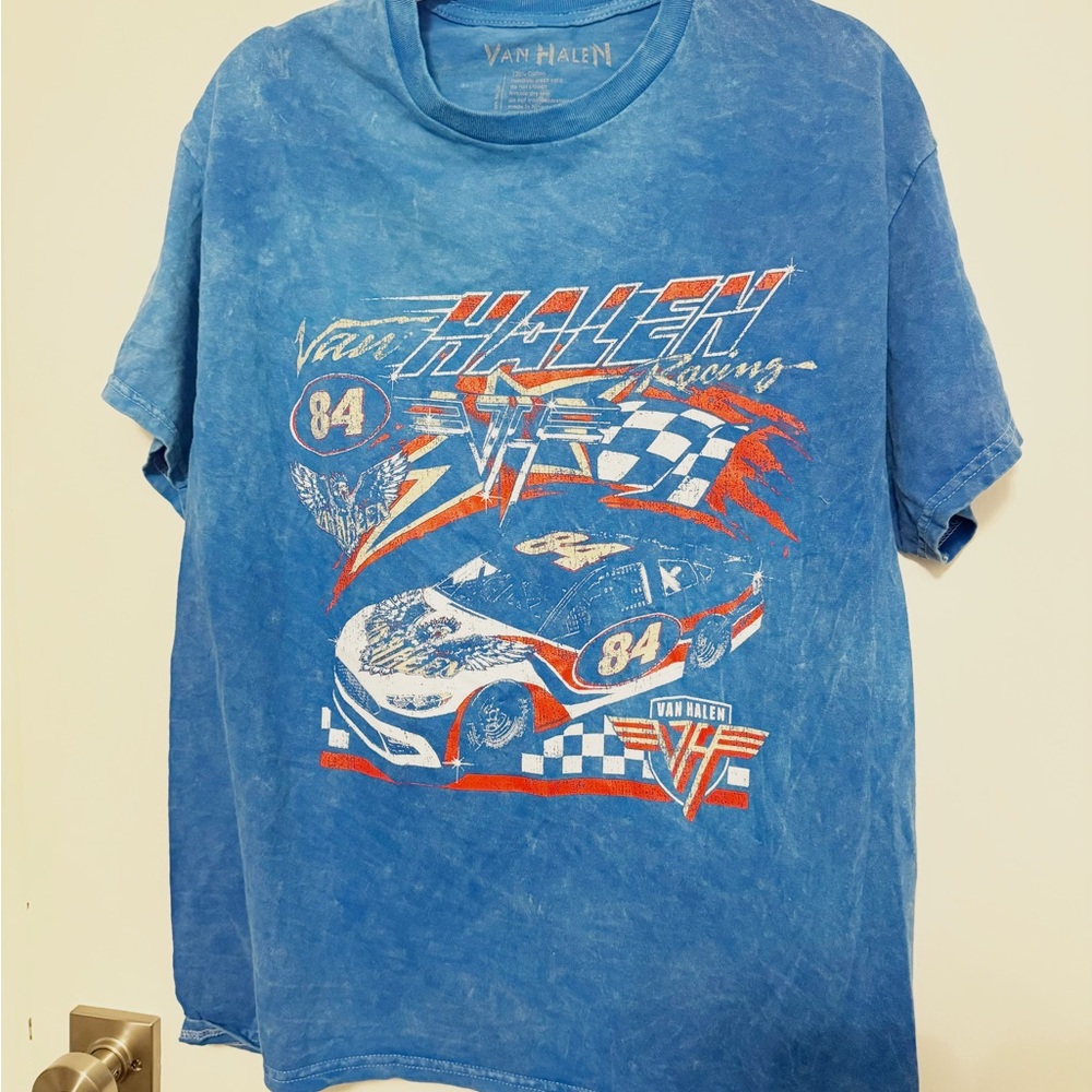 EUC Van Halen Racing Blue Graphic Tee with Acid Wash